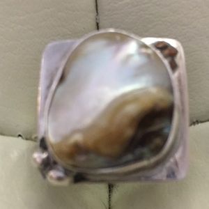 Skiera 925 Baroque Ocean Pearl & Garnet Ring Sz 6